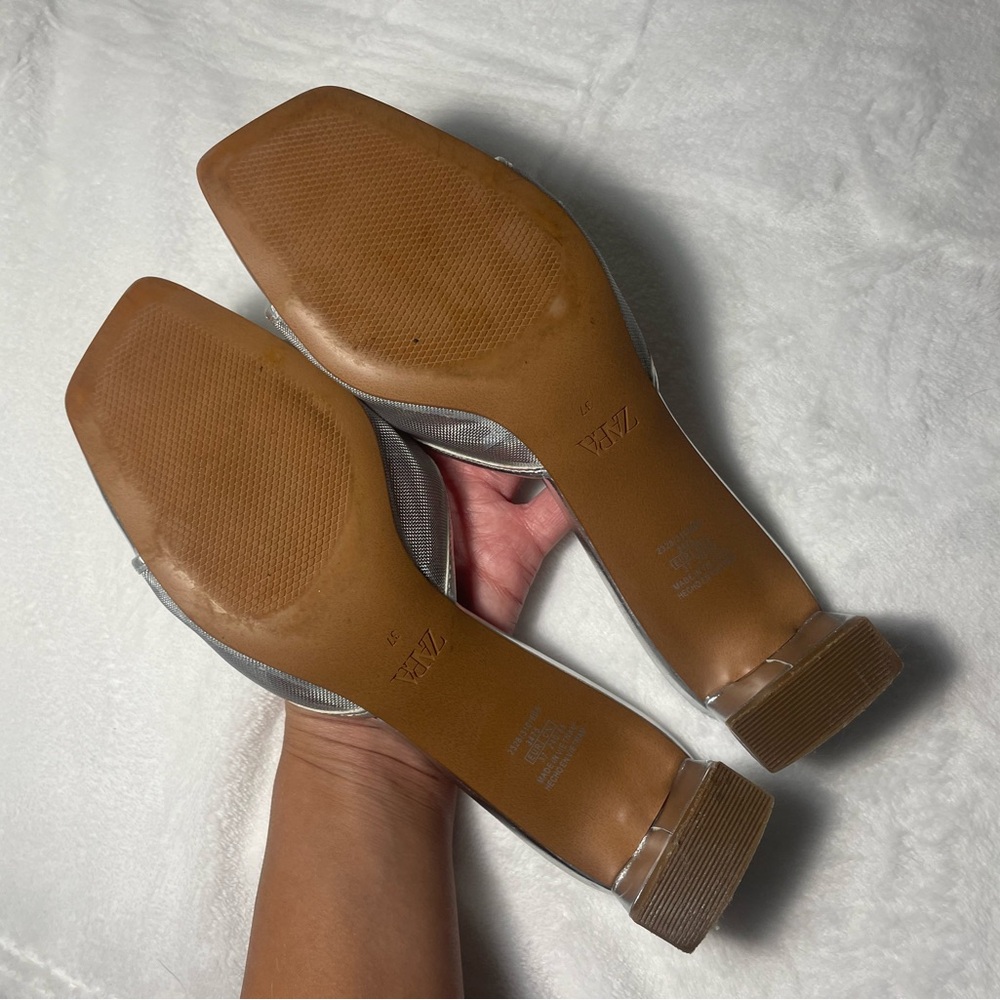Zara Metallic Silver Heeled Mules - Picture 6 of 8